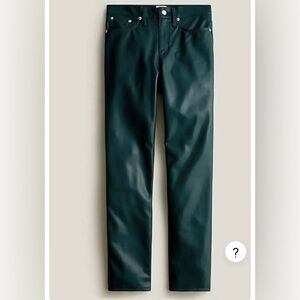 J.Crew faux leather straight leg pant in dark green.